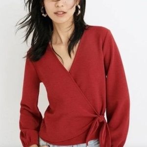 Madewell Texture & Thread Red Crepe Wrap Side Tie Top
